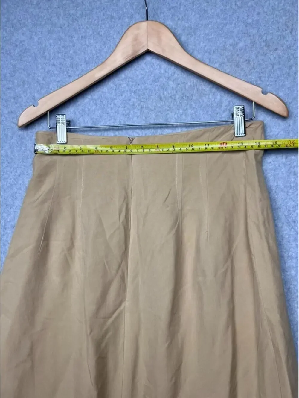 Wayne Rogers 100% Silk Maxi Skirt Tan Button Front Old Money Quiet Luxury 10 EUC